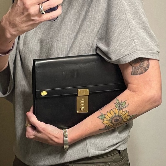 Dunhill Handbags - Authentic Dunhill Vintage Black Leather Clutch with Gold Accents